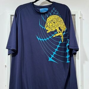 Fishing Life Short Sleeve Mens 2X-Large Navy Blue